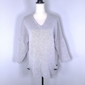 Soft Surroundings Tunic Knit Sweater XS Light Gray Dolman Sleeve V Neck Pockets